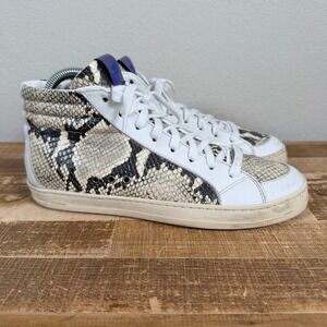 P448 Skate High Top Sneaker Womens 39 8.5 White Snakeskin Embossed Zip Up Shoes